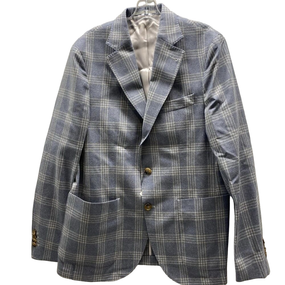 NEW GEN TEALl Men's Plaid Check Sport Coat Size 42R Cornflower Blue Classic Fit